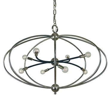 Framburg Orbit 8 - Light Polished Nickel with Matte Black Accents Chandelier 4949 PN/MBLACK