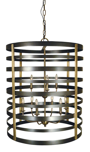 Framburg Pastoral 9 - Light Mahogany Bronze with Antique Brass Accents Foyer Chandelier 5098 MB/AB