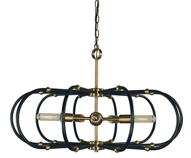 Framburg Pulsar 5 - Light Antique Brass with Matte Black Accents Chandelier 5105 AB/MBLACK
