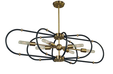 Framburg Pulsar 6 - Light Antique Brass with Matte Black Accents Chandelier 5106 AB/MBLACK