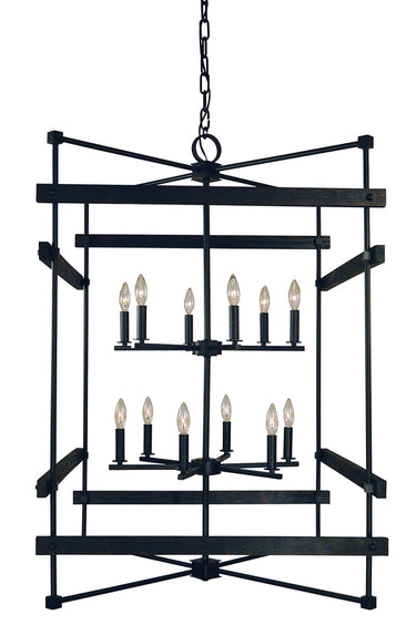 Framburg Rustic Chic 12 - Light Matte Black Foyer Chandelier 5278 MBLACK