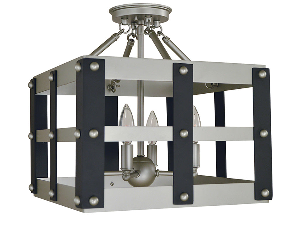 Framburg 4-Light Satin Pewter Matte Black Metro Artisan Flush Semi-Flush Mount