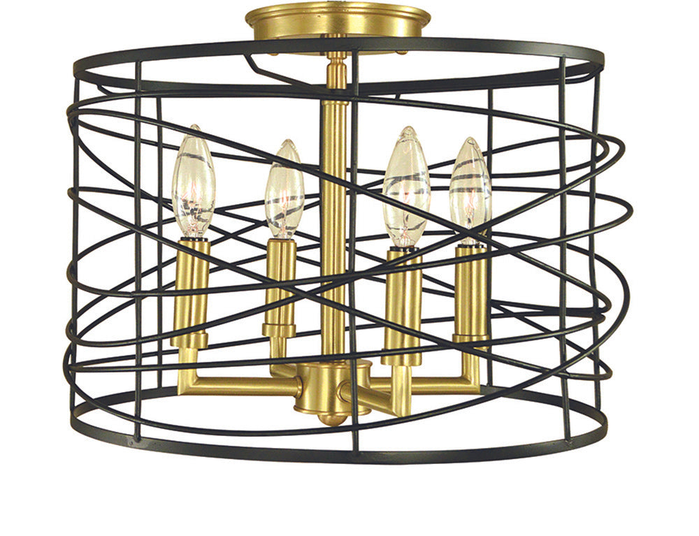 Framburg 4-Light Brushed Brass Matte Black Boca Flush Semi-Flush Mount