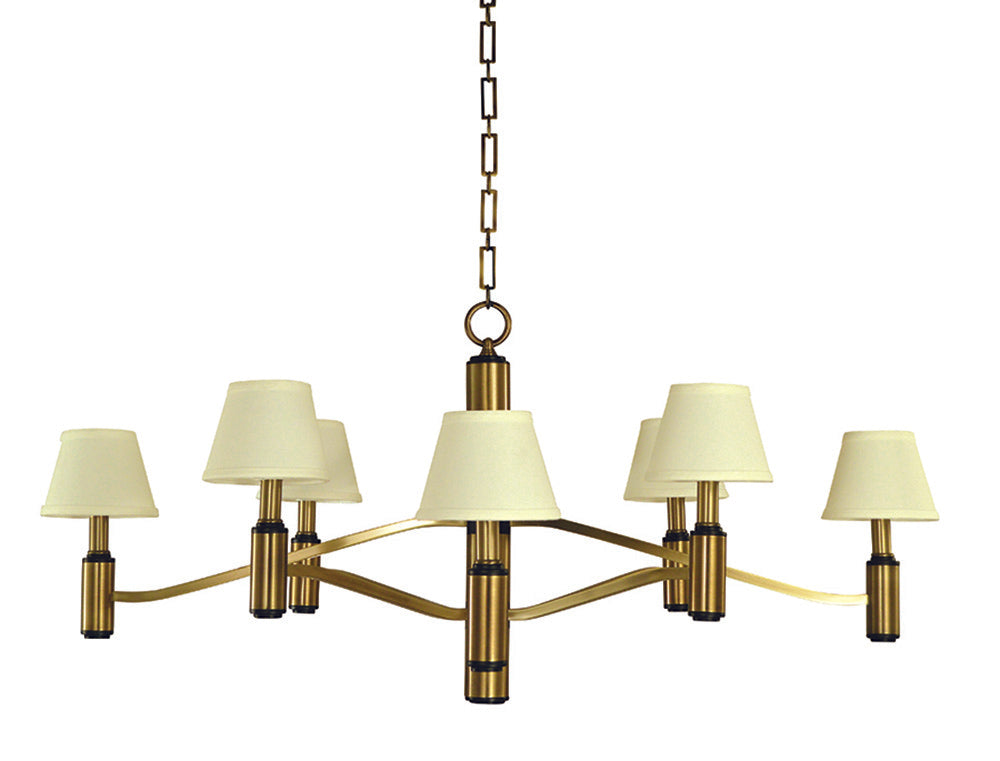 Framburg 8-Light Antique Brass Matte Black Accents Hampton Dining Chandelier