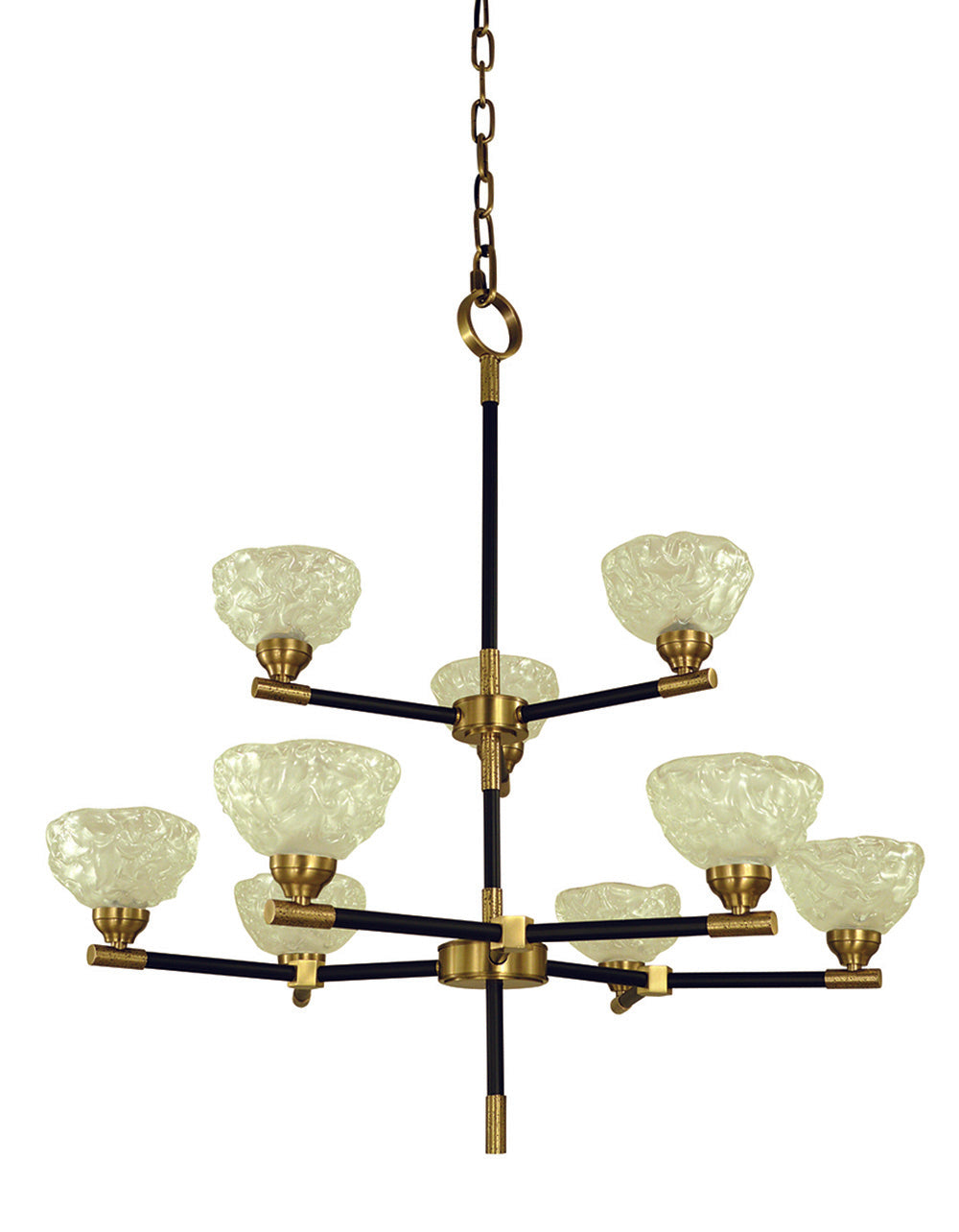 Framburg 9-Light Antique Brass Matte Black Accents Dining Chandelier