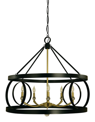 Framburg Amelia 5 - Light Matte Black/Satin Brass Dining Chandelier 5705 MBLACK/SB