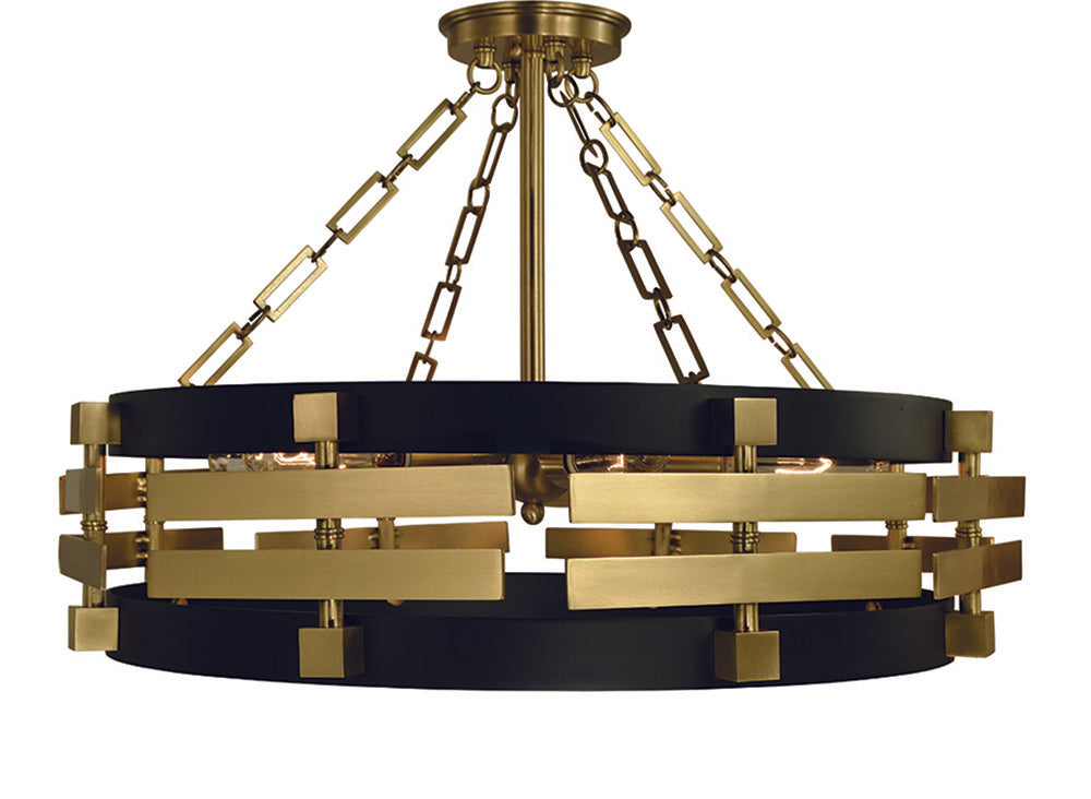 Framburg 6-Light Brushed Brass Matte Black Eden Semi Flush Mount Chandelier