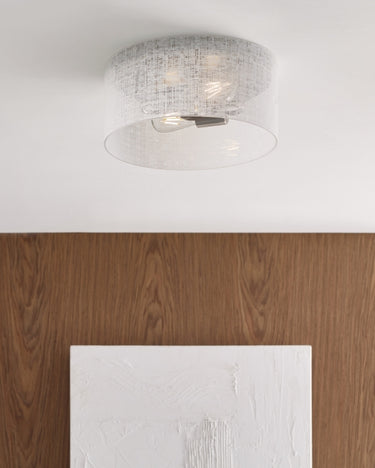 Modern flush mount ceiling light with textured linen glass and soft ambient glow