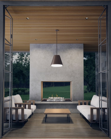 Bowman 12 outdoor barn pendant by Sean Lavin in Charcoal, studio view