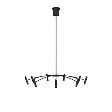 Visual Comfort Aerial 55-inch black LED chandelier with modern geometric design and cylindrical light heads