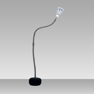 Artemide Pipe LED floor lamp in black and anodized grey with flexible silicone arm and warm 2700K light