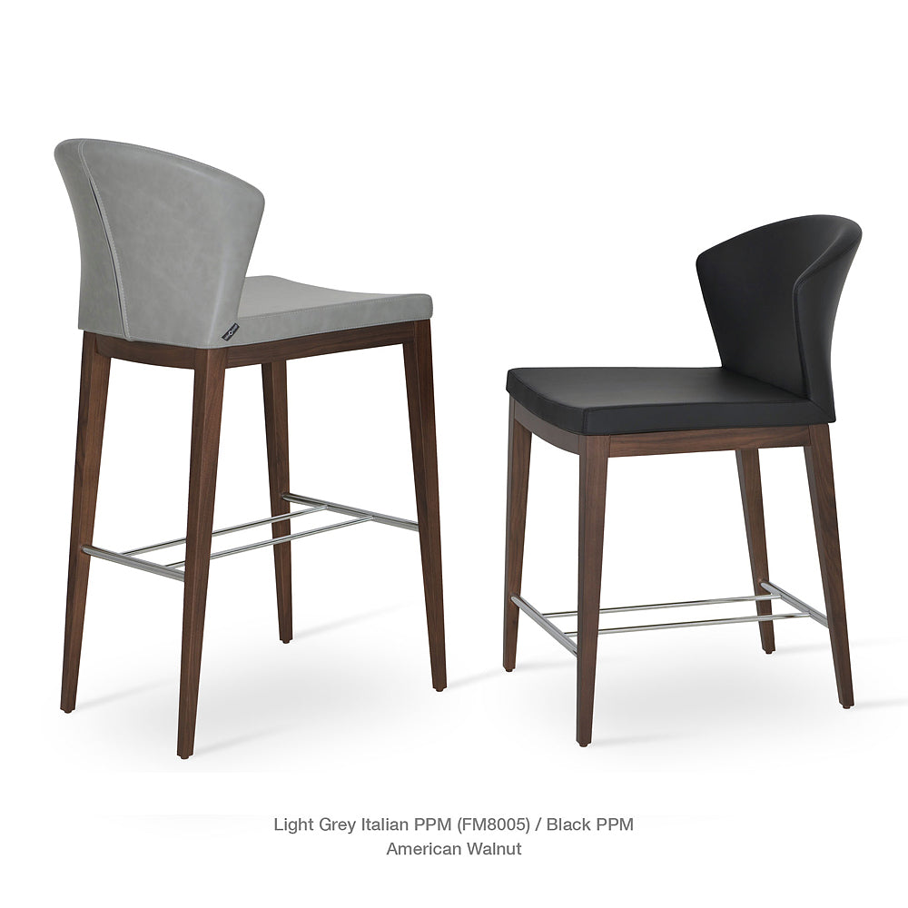 Capri Wood Bar Stool Leather High Back by SohoConcept