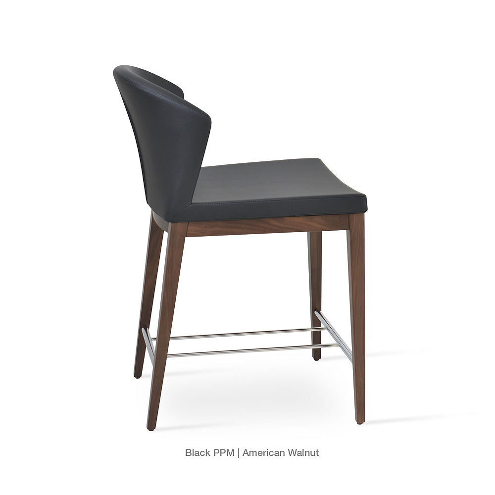 Capri Wood Bar Stool Leather High Back by SohoConcept