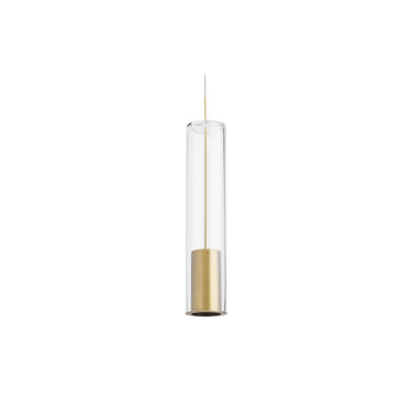 Captra 3 inch wide modern cylindrical pendant light in aged brass finish, kitchen island installation