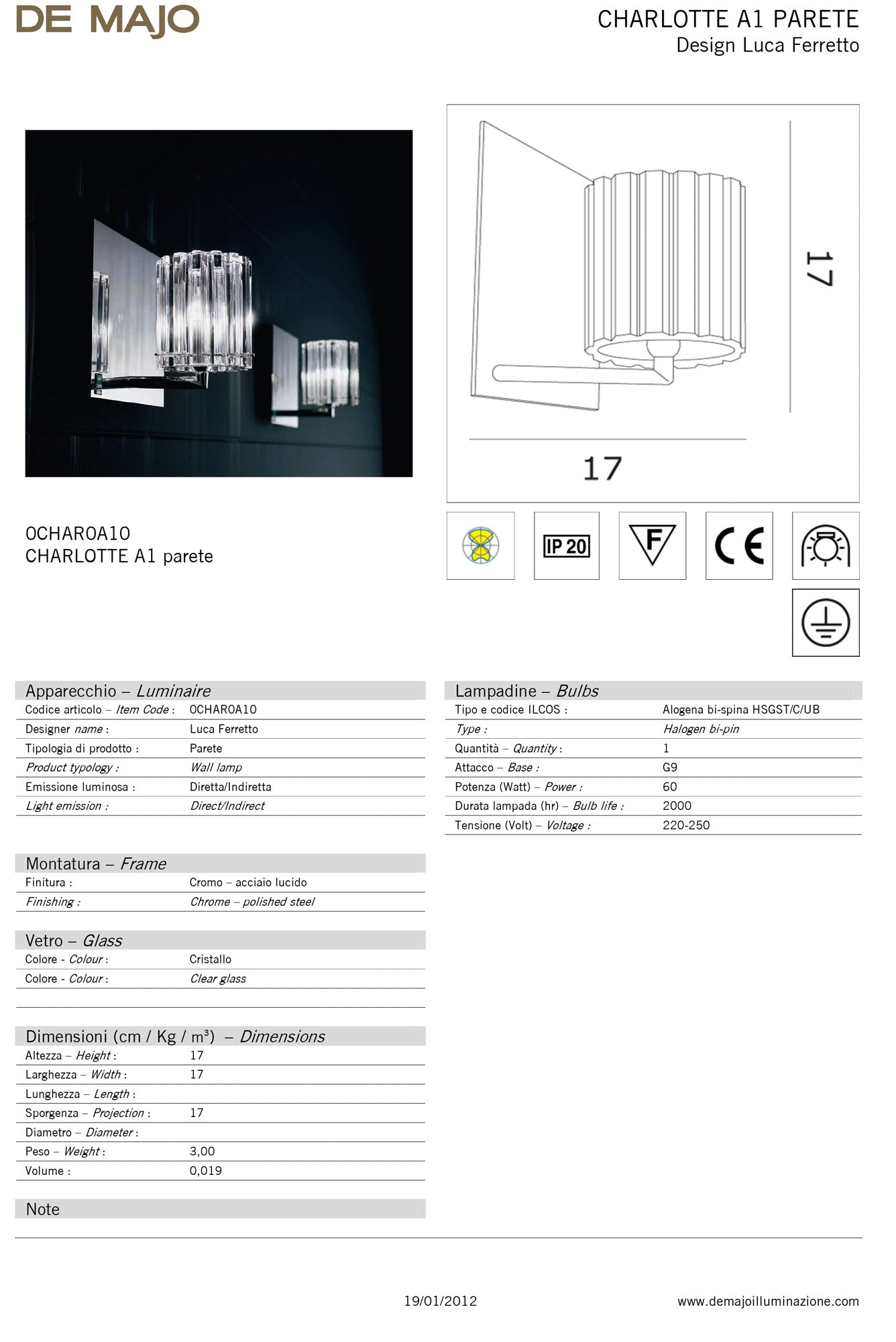 De Majo Charlotte Wall Light