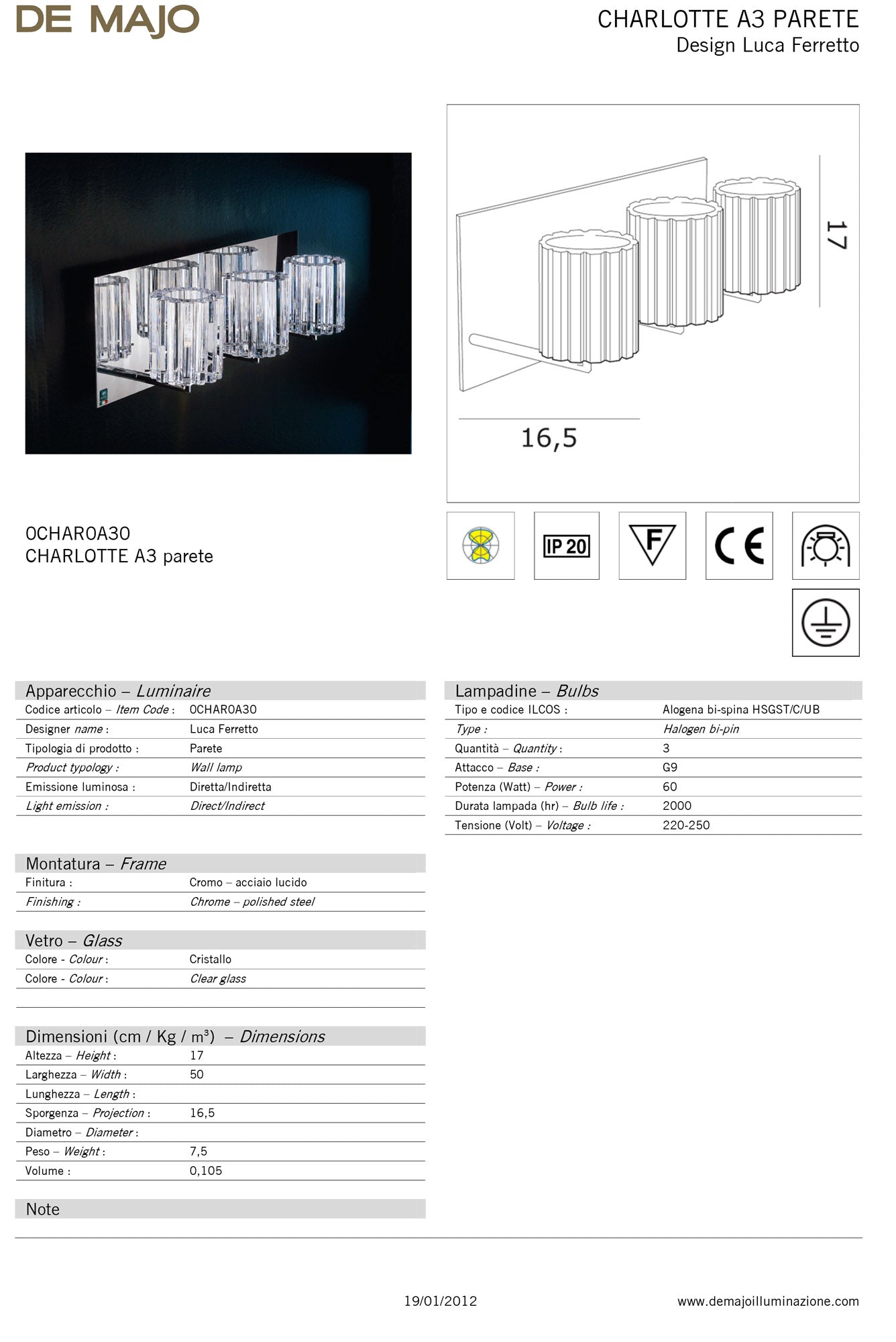 De Majo Charlotte Wall Light