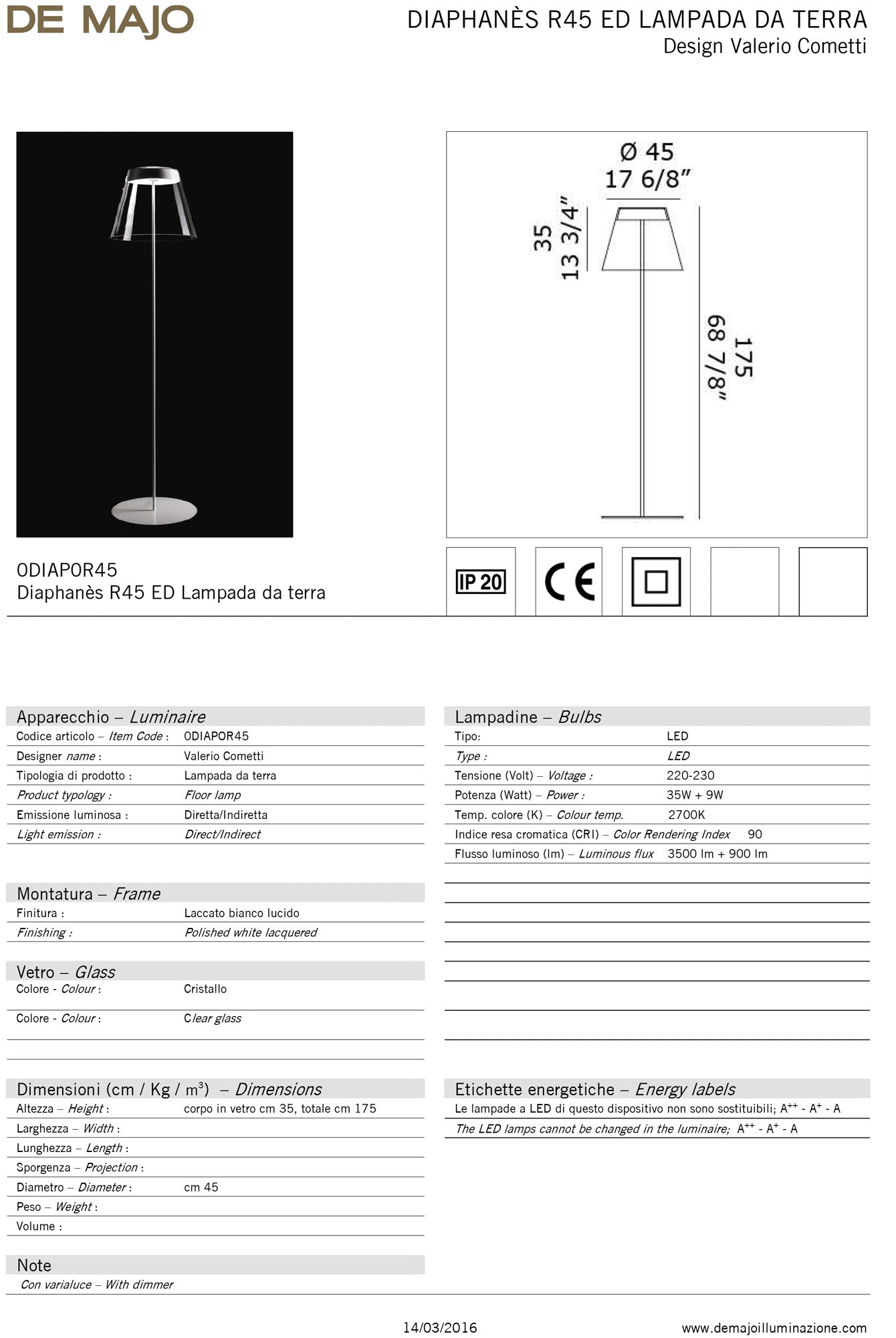 De Majo Diaphanes Floor Lamp
