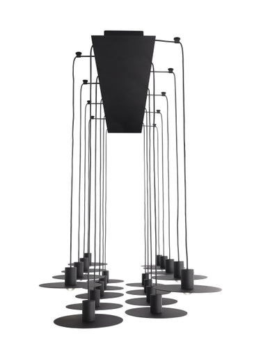 Eaves 18 light linear pendant, 50 inch length, dimmable LED chandelier, showing canopy and plug details.