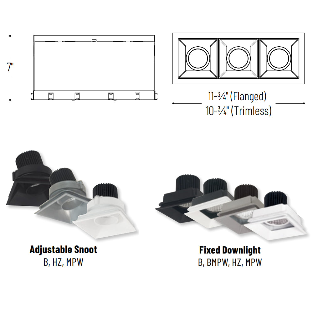Nora Lighting Iolite MLS Three Head Adjustable Snoot / Fixed Downlight / Fixed Downlight, Flanged
