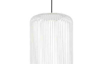 Kai 1 LED pendant light by Visual Comfort in a modern, clean studio setting in matte white finish.