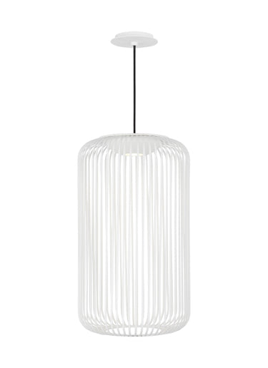 Kai 1 LED pendant light by Visual Comfort in a modern, clean studio setting in matte white finish.