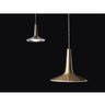 Oluce Kin 478 satin gold suspension lamp illuminating dining rooms and lounges