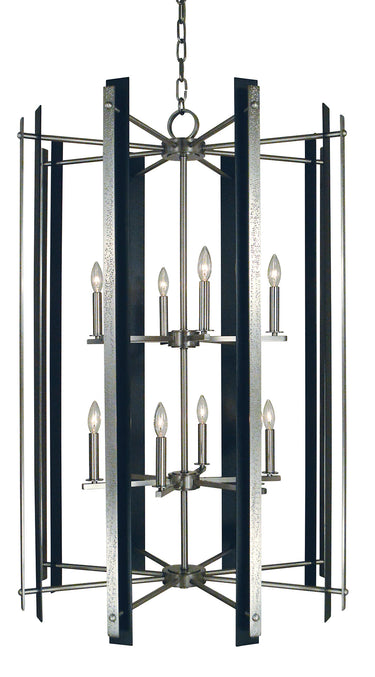 Framburg Bucolic 12 - Light Brushed Nickel with Matte Black Accents Foyer Chandelier L1062 BN/MBLACK