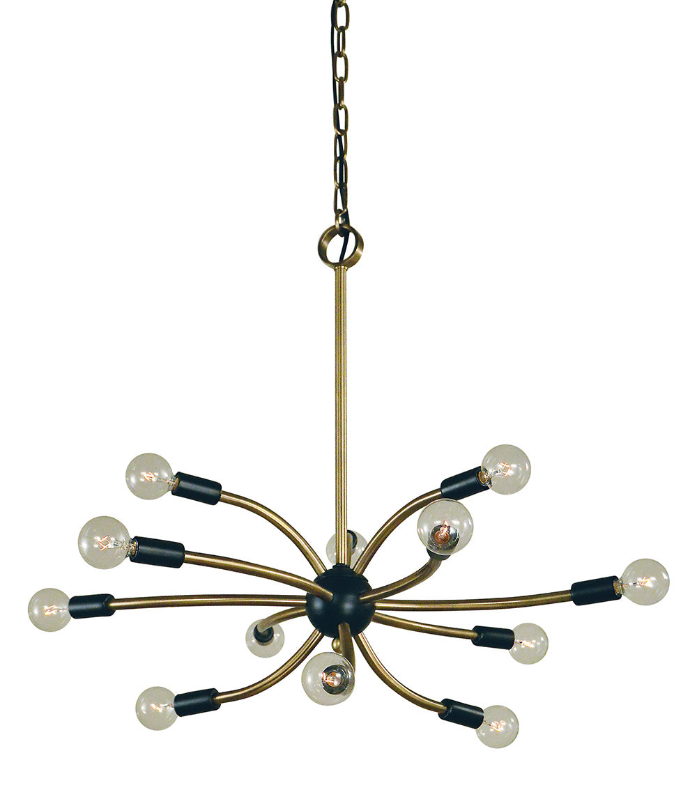 Framburg 12-Light Antique Brass Matte Black Comet Chandelier
