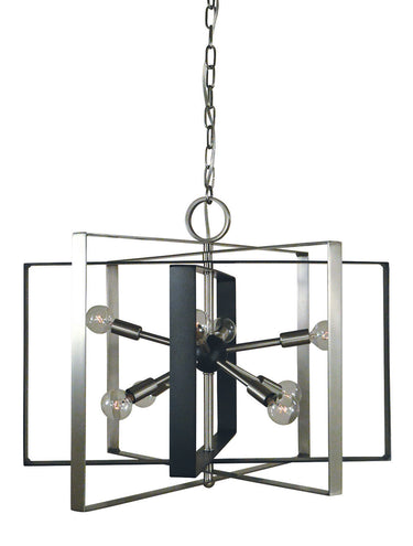 Framburg Interstellar 8 - Light Brushed Nickel with Matte Black Accents Chandelier L1096 BN/MBLACK