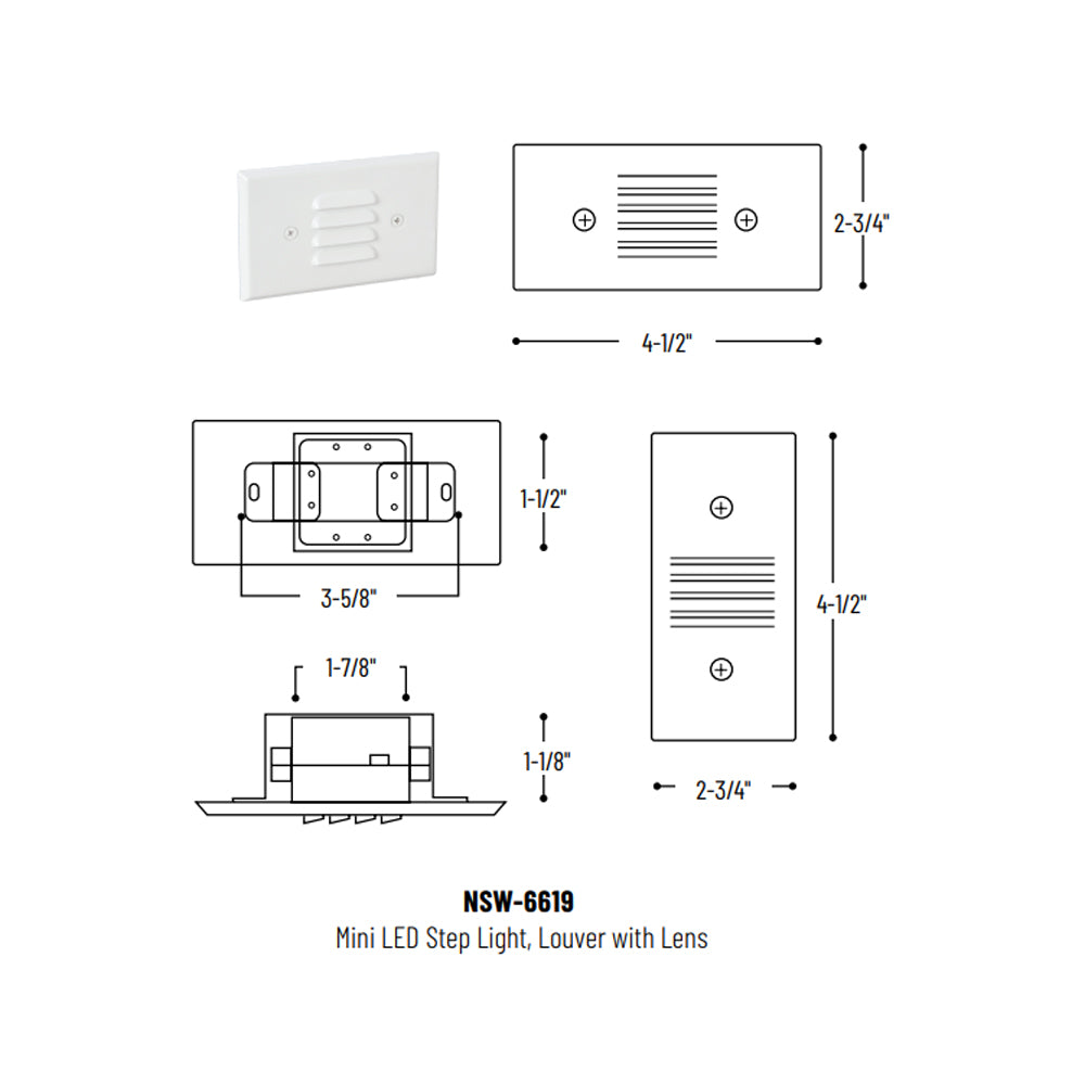 Nora Lighting LED Mini Step Light 90+CRI, Louver - Wet Label