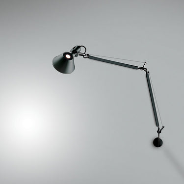 Artemide Tolomeo Classic wall light in brushed aluminum with adjustable arms for bedroom or office lighting