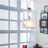 Lanterna 477 suspension lamp by Oluce with dual Murano glass diffusers in transparent and sand-blasted finish