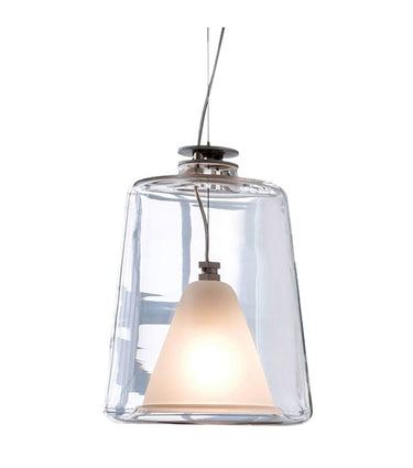 Lanterna 477 pendant light by Oluce with transparent and sand-blasted glass diffusers, studio view