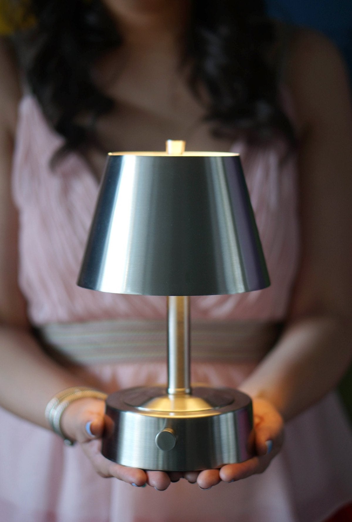 Modern Lantern Mini Metal Cordless Lamp on Brushed Nickel – LoftModern