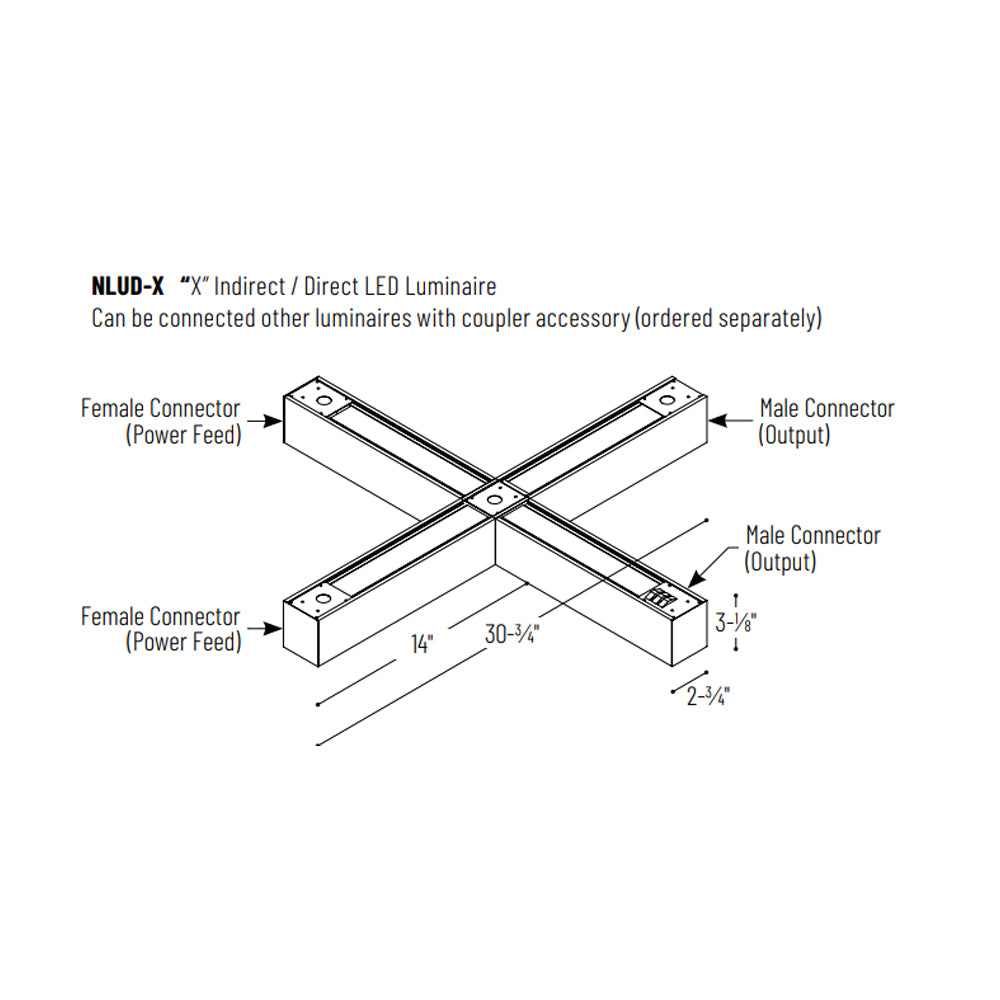 Nora Lighting X Shaped L-Line LED Indirect/Direct, Selectable CCT