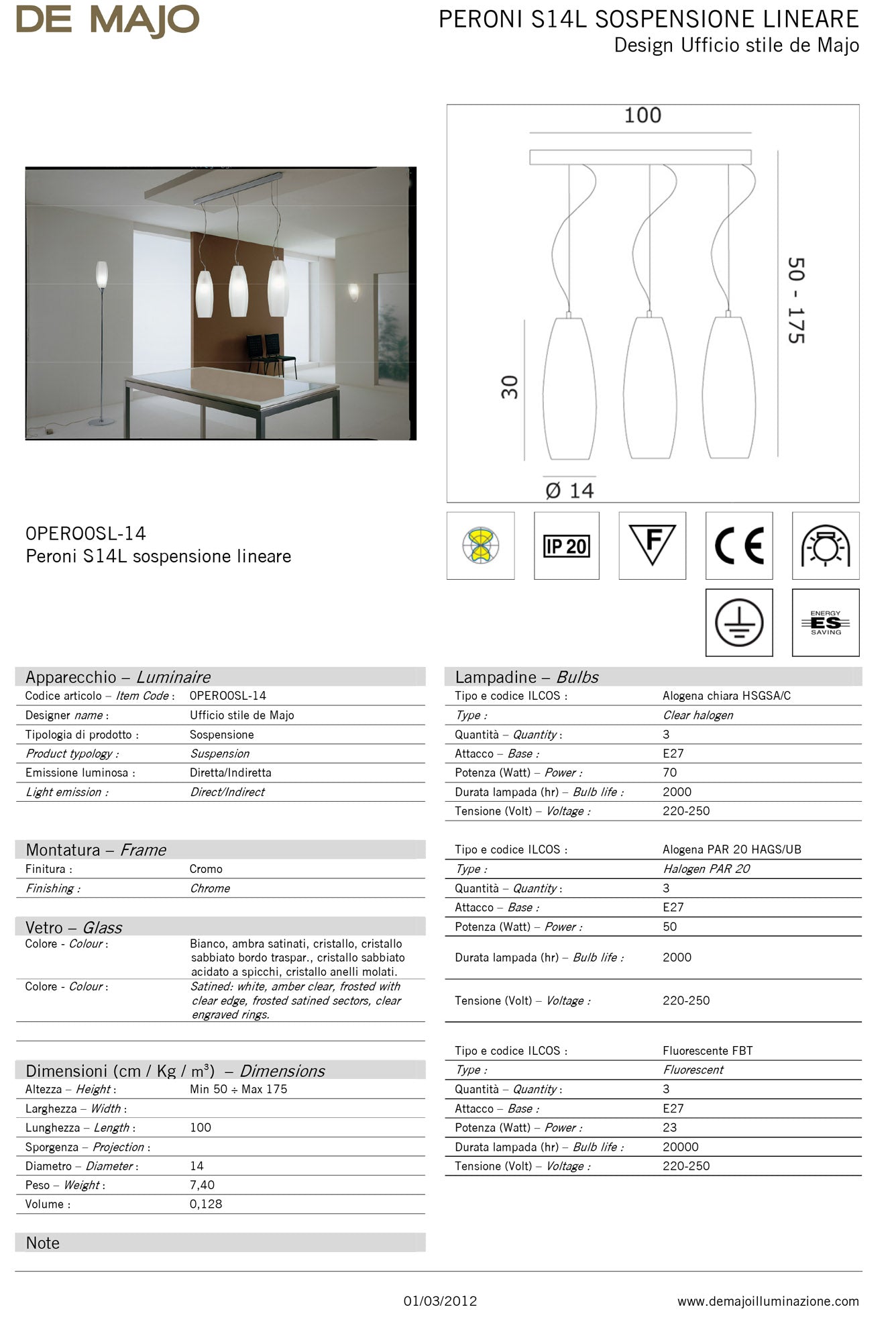 De Majo Peroni SL Linear Pendant Light