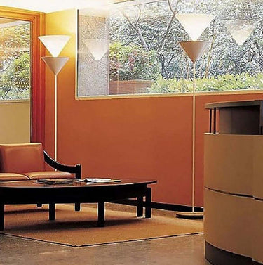 Pascal floor lamp by Oluce in anodic bronze with dual LED uplight and E27 reading light