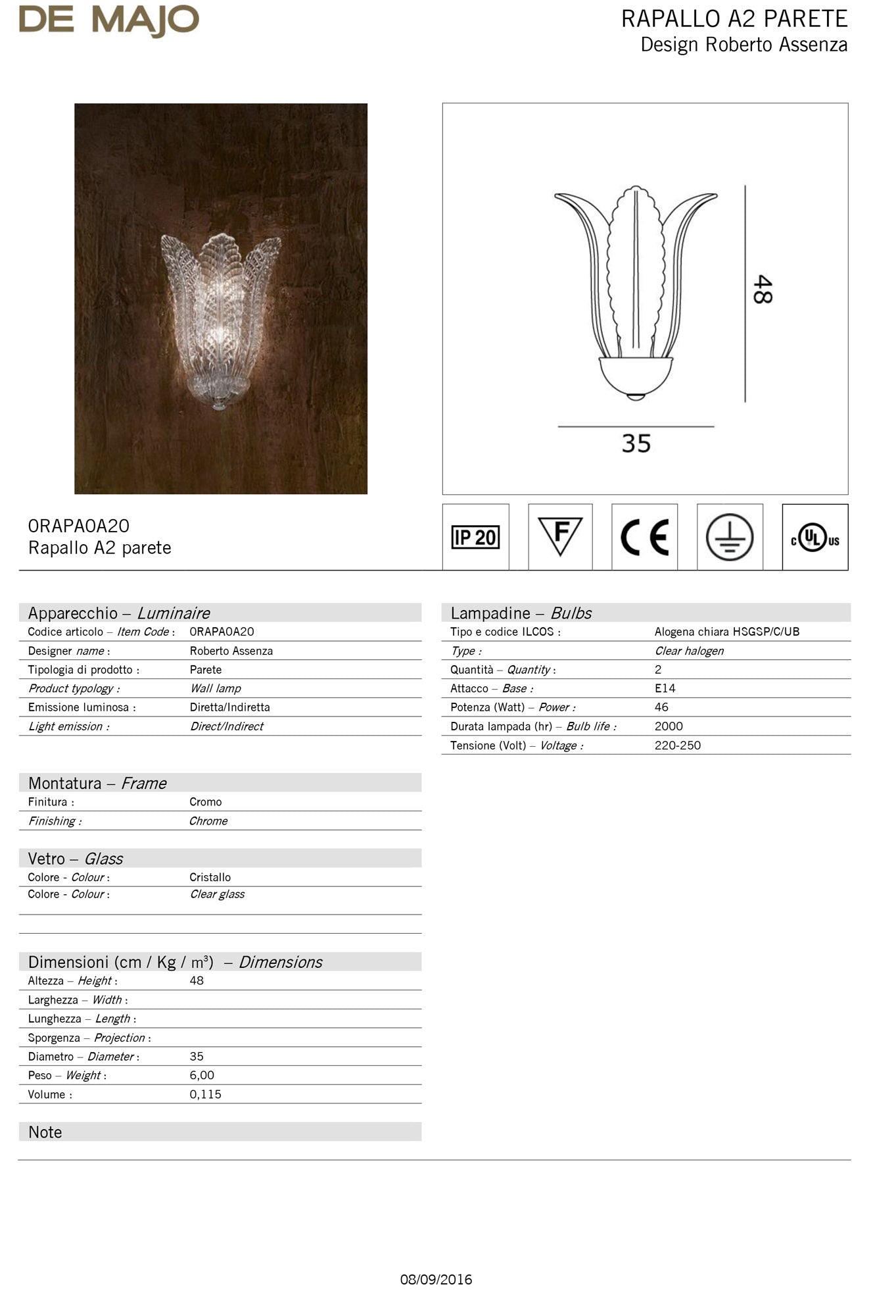De Majo Rapallo A Wall Light