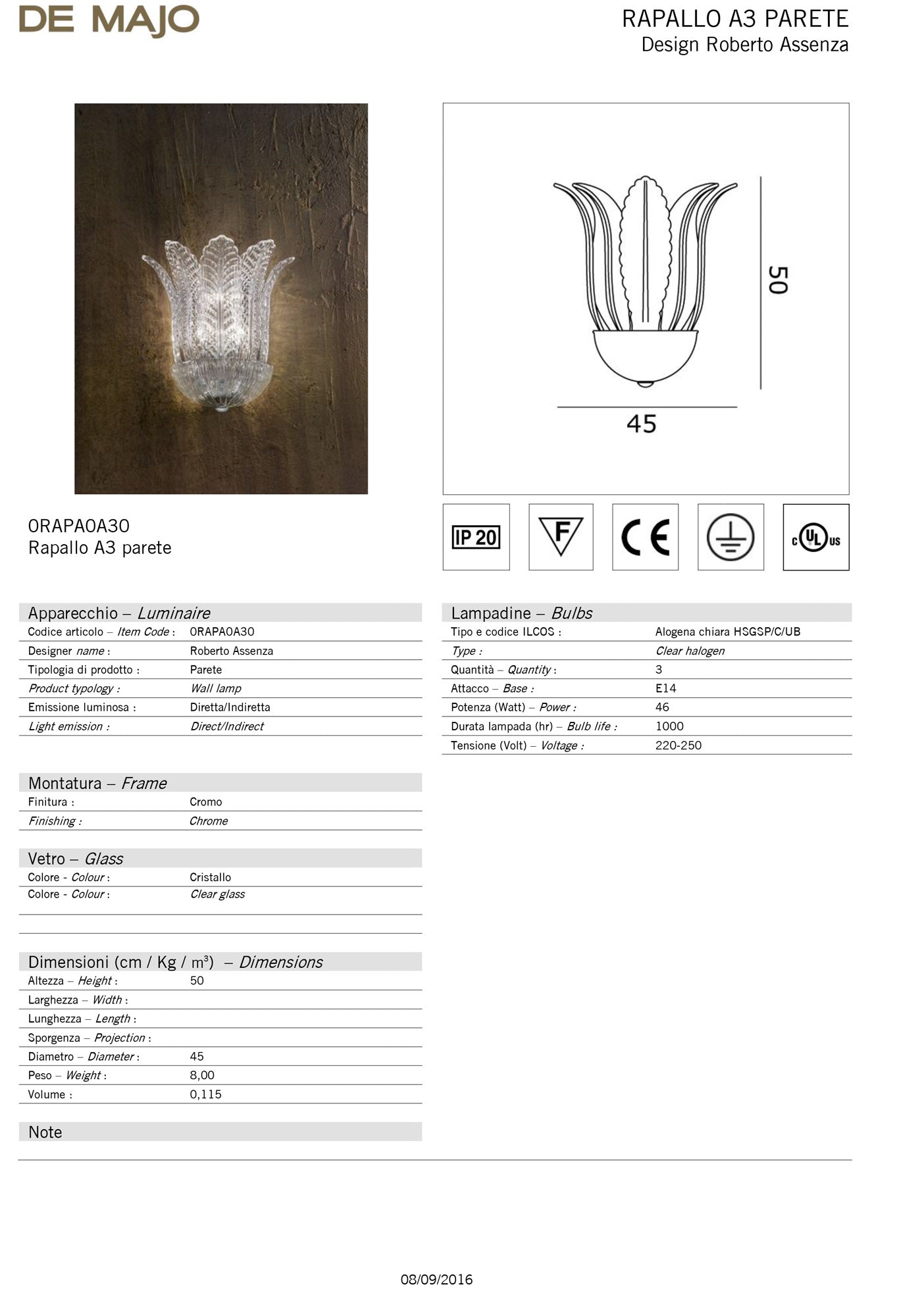 De Majo Rapallo A Wall Light