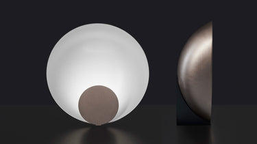 Oluce Siro table lamps in satin bronze and satin gold side by side