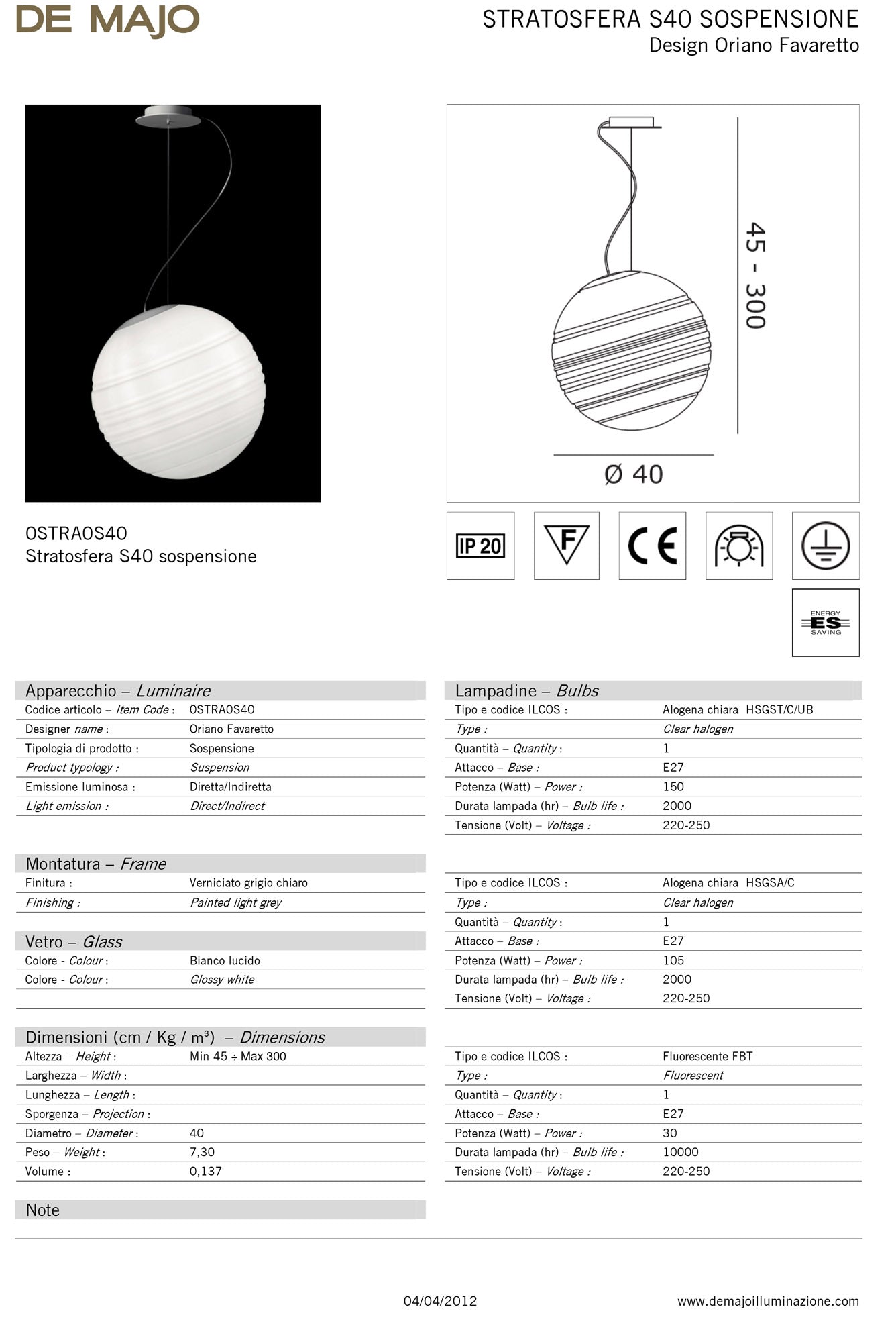 De Majo Stratosfera S Pendant Light
