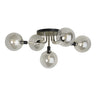 Low-profile LED flush mount with five smoke globe glASS lights for contemporary kitchens, hallways, or guest suites