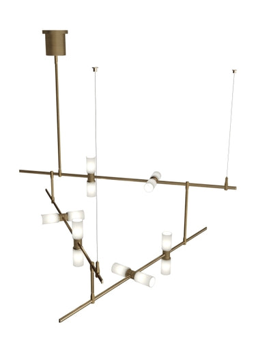 ModernRail 48 inch LED chandelier in aged brass with glass orbs by Visual Comfort
