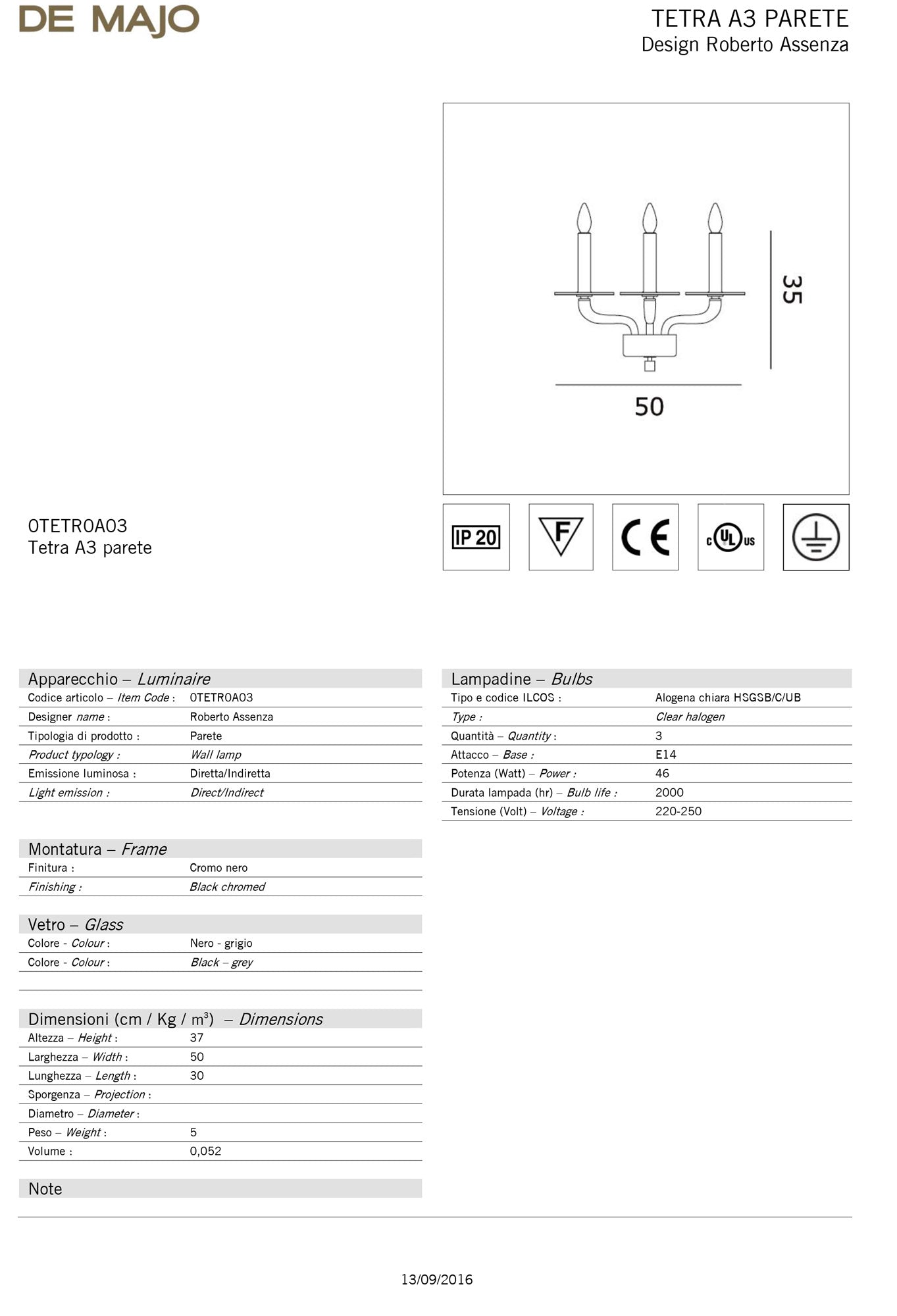 De Majo Tetra A Wall Light