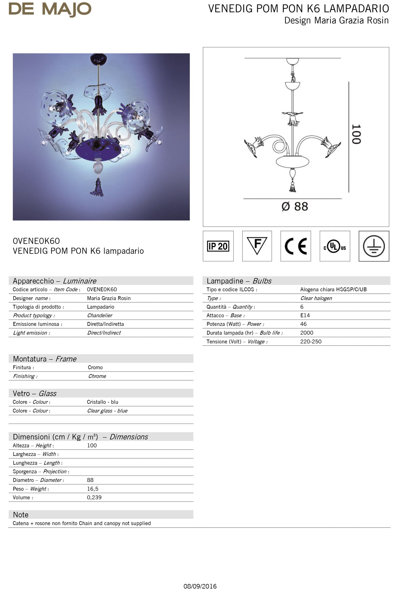 De Majo Venedig Pom Pon K6 Chandelier