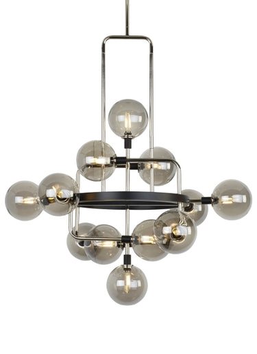 Viaggio LED chandelier with smoke glass and polished nickel ideal for luxury apartments or design-forward workspaces