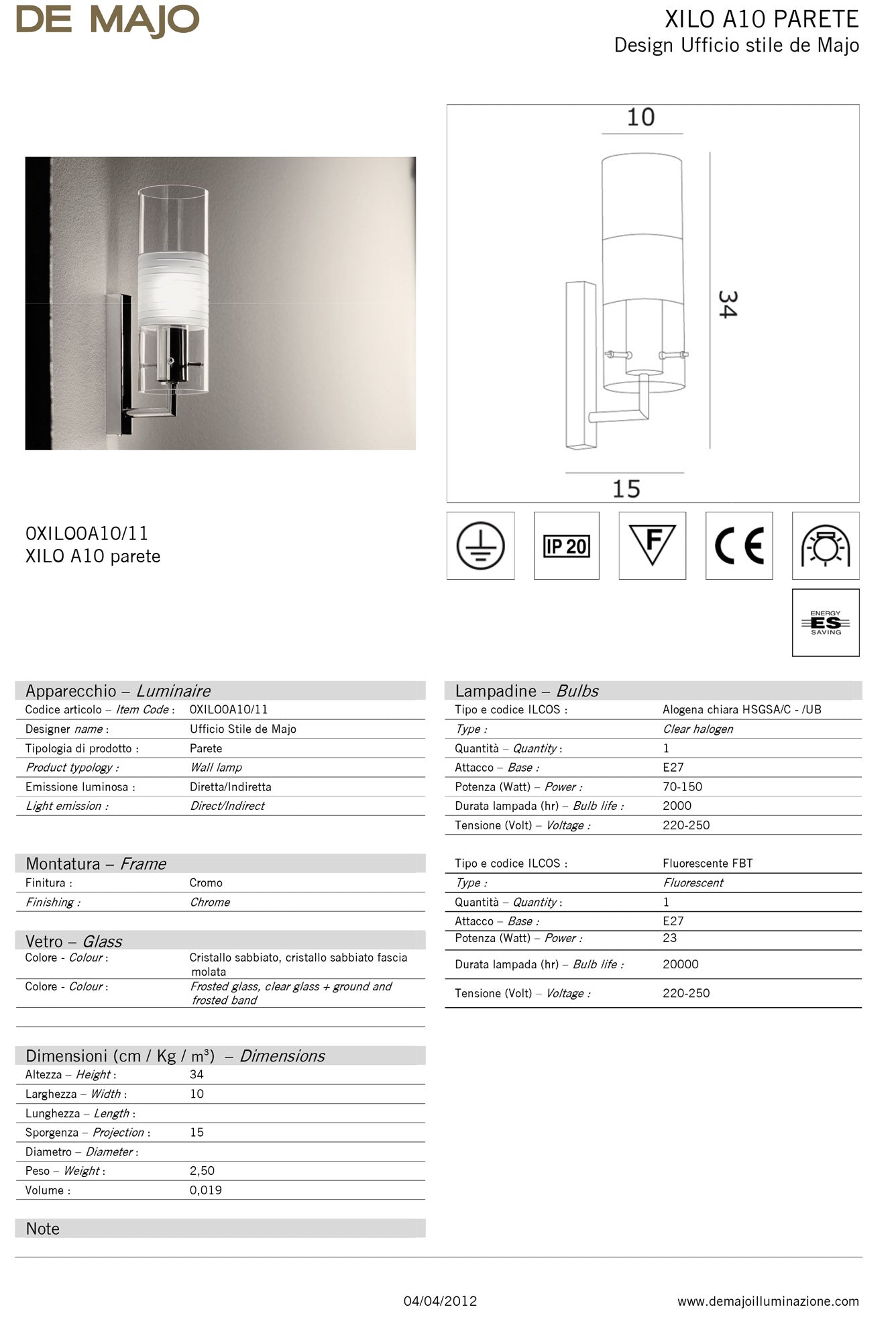De Majo Xilo A10 Wall Sconce