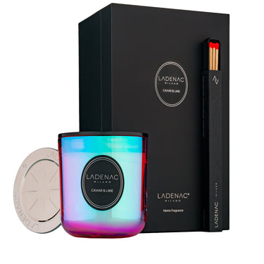 Ladenac Urban Senses Candle 200 g – Caviar Lime iridescent candle beside its gift box