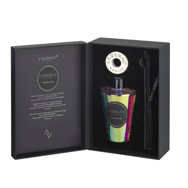 Ladenac Urban Senses 200 ml reed diffuser – Caviar Lime iridescent bottle in its open gift box