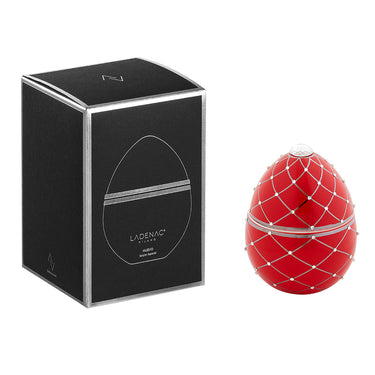 Ladenac Bois de Russie 450 g egg – Red Silver Stripes egg beside its black gift box
